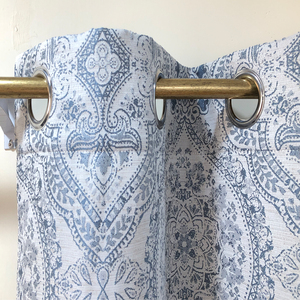 Chất Lượng Cao Thanh Lịch Tinh Tế Hoa In Rèm Cửa Polyester Linen Vải Hoa In Ánh Sáng Màu Xanh Màn Rèm - Product Image 2