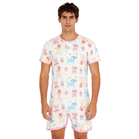 Combinaison en coton pour adulte, motif chat mignon, avec jambes courtes, style baby onesie ABDL, vêtements à manches courtes avec boutons-pression à l'entrejambe pour hommes