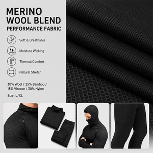 Ensemble thermique de sport d'extérieur pour homme en laine à séchage rapide, pull à manches longues, personnalisable avec logo, haut de gamme, chaud, respirant, pour la randonnée et la course à pied - Product Image 2