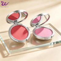 Mini blush compact waterproof, étui argenté, marque privée, végan, haute pigmentation, fini naturel, logo personnalisé, poudre à joues pour le visage