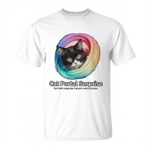 Camiseta Cat Portal Surprise unisex para adultos, talla mediana, diseño de gato arcoíris, cuello redondo, manga corta, impresión digital - Product Image 3