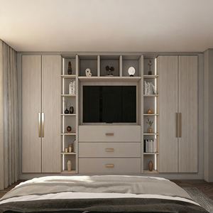 Armario de Madera Maciza de Piso a Techo con Soporte para TV, Directo de Fábrica, Juego de Muebles de Dormitorio Modernos y Minimalistas, Guardarropa - Product Image 3