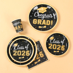 Vajilla Desechable Negra y Dorada <span class=keywords><strong>para</strong></span> Fiesta <span class=keywords><strong>de</strong></span> Graduación, Mantel <span class=keywords><strong>de</strong></span> Papel, Clase <span class=keywords><strong>de</strong></span> 2026, Artículos <span class=keywords><strong>para</strong></span> Graduación <span class=keywords><strong>de</strong></span> Universidad y Preparatoria - Product Image 2