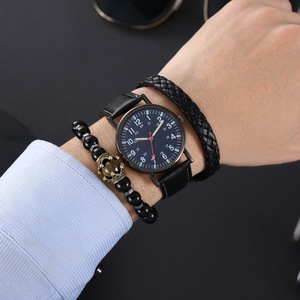 YUSA 359นาฬิกาแฟชั่น3ชิ้น/เซ็ตพร้อมชุด<span class=keywords><strong>ส</strong></span>ร้อยข้อมือและกล่องของขวัญเครื่องประดับกำไลข้อมือหนังชุดนาฬิกาผู้ชาย - Product Image 6