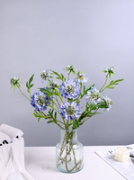 Bunga Scabiosa Sutra Biru Buatan 3 Kepala, Romantis dan Menawan untuk Dekorasi Pernikahan, Rumah, dan Pesta