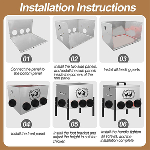 Mangeoire à volaille JH-Mech de grande taille avec pieds réglables, couvercle verrouillable, 50 lb, 8 ports, mangeoire automatique en métal pour poulets - Product Image 3