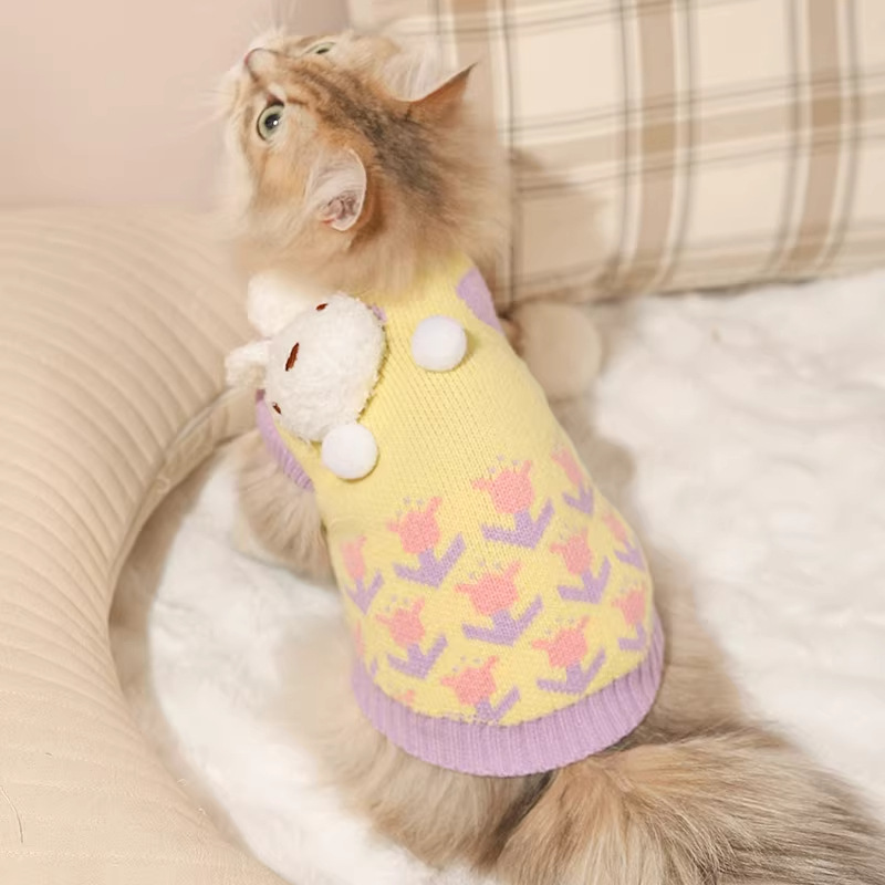 Vêtements sur le thème des chats - Pull en polaire à motif floral lapin (Violet)