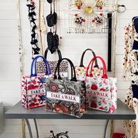 Sac fourre-tout en toile de coton de grande capacité Offre Spéciale paquet pour les femmes ruban de Logo imprimé en 3D élégant pour le shopping