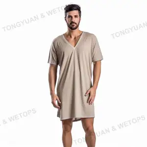 Baju Tidur Pria Baju Tidur Leher V Lengan Pendek Piyama Baju Tidur Lembut Ukuran Plus Pakaian Tidur Pria