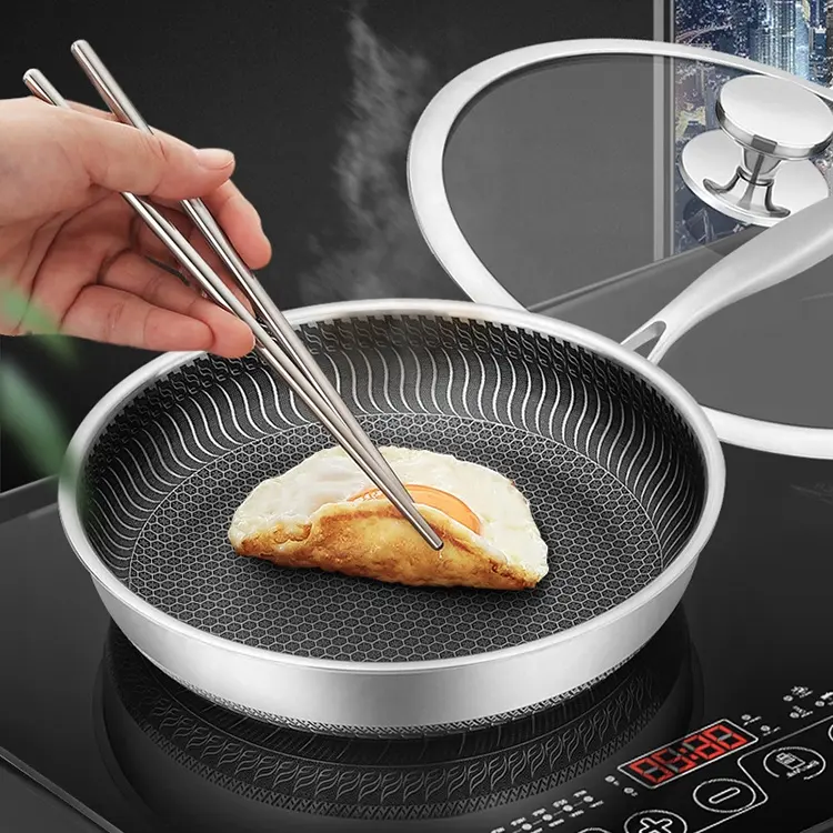 Hot Selling Factory Prices Fast Shipping Non-Stick Cooking Skillet Stainless Steel Honeycomb Set Of Pan Frying Pan With Lid