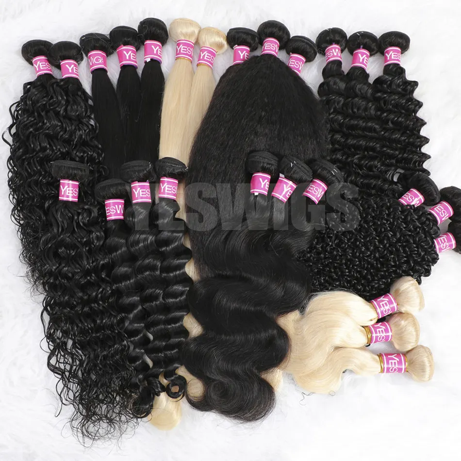 Yeswig الجملة منتجات الشعر للنساء السود بشرة الانحياز الماليزي حزم شعر ذو لحمة مزدوجة عذراء المانحة التمديد
