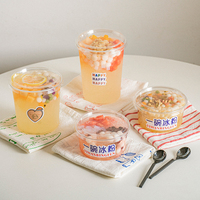 PET 12oz 16oz18oz Poudre Glacée Dessert Snack Contenants Sucre Gelée Glace En Plastique Bol À Emporter Tasse Avec Couvercle pour Boisson et Boisson