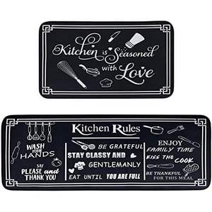 Tapis de cuisine antidérapant, imperméable et lavable en diatomite et PVC, fin, fabriqué à la machine, moderne, noir et blanc, rembourré, anti-fatigue pour salon - Product Image 5