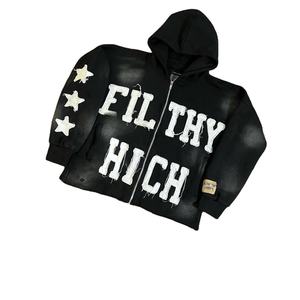 Sudadera con capucha de algodón grueso para hombre, de alta calidad, con estampado animal, estilo vintage, efecto desgastado, bajo sin rematar, corta, con bordado y efecto descolorido por el sol, para otoño. - Product Image 5