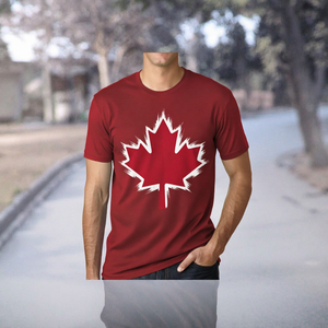 T-shirt à manches courtes rouge pour homme avec imprimé feuille d'érable canadienne blanche, col rond décontracté, coupe jersey - Product Image 3