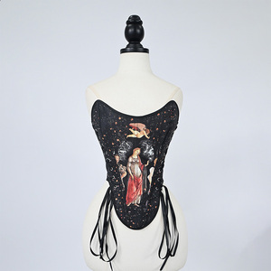 Haut court bustier imprimé pour femme, sans manches, en polyester et nylon, ajustable, avec bretelles fines, style été, haute qualité - Product Image 1