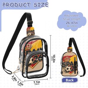 Sac à bandoulière transparent à imprimé intégral Crown, sac de poitrine sport en polyester, sac à bandoulière réglable à double poche 18*26cm - Product Image 2