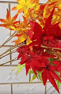 Foglie d'acero finte foglie d'autunno 3 rami verde arancio rosso foglia d'acero artificiale per eventi di festa decorazione floreale - Product Image 6