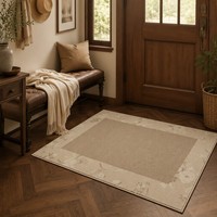 Tapis moderne style ferme avec bordure florale, grand tapis de zone neutre beige, durable, à poils ras, pour entrée d'appartement et décoration intérieure