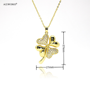 Pav Joy Necklace Gallery | Micro Pav Zircon Brass Pendants 18K Gold Plated | Mushroom Clover Pineapple Pearl Flower Necklaces - Product Image 4
