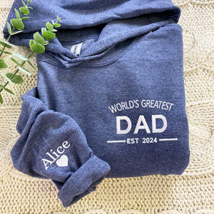 Felpa da papà più grande del mondo o regalo con cappuccio ricamato con nomi personalizzati o anni in tinta unita Jersey invernale traspirante Unisex - Product Image 4