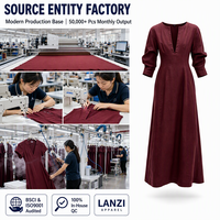 Robe longue sur mesure pour femme, col plongeant, taille ajustée, grandes tailles, usine de vêtements OEM ODM