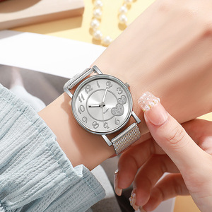 Reloj de cuarzo con esfera plateada y forma de corazón, correa de malla redonda, reloj de pulsera analógico para mujer, regalo de San Valentín - Product Image 5