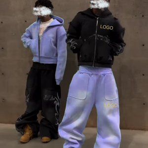 Tùy chỉnh DTG in quá khổ đau khổ cắt axit rửa nặng Zip lên mồ hôi và áo bộ - Product Image 1