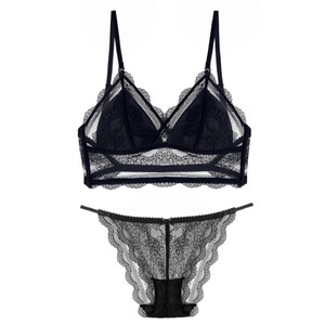 Conjunto de lencería con sujetador sin aros de encaje, con espalda descubierta en forma de U, copa triangular francesa, transpirable y semitransparente. - Product Image 5