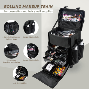 Rolling <b>Makeup</b> <b>Case</b> Large Cosmetology Organizer with Wheels Nylon Cosmetic Train <b>Case</b> Portable Travel <b>Makeup</b> Artist Suitcase - Product Image 2