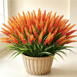 Bouquet de blé artificiel, fleurs en plastique orange, feuilles vertes, arrangement décoratif pour la maison et le bureau - Product Image 2
