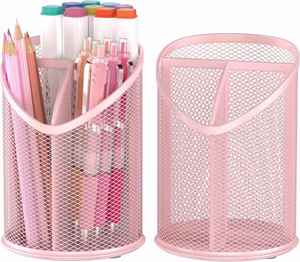 Mesh Pencil Holder Metal <b>Pen</b> Cup Round <b>Pen</b> Holder with 3 Compartments Desktop Pencil Organizer for Office Home School Tabletop - Product Image 1