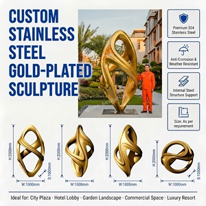 Escultura Abstracta de Cinta Fluida en Acero Inoxidable Pintado en Oro Personalizado para Interiores y Exteriores de Plazas de Lujo en el Sector Inmobiliario - Product Image 4