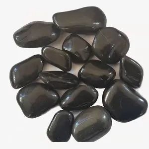 Pedra polida natural preta pedra pebbles, rio preto pedril