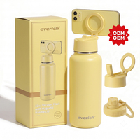 Bouteille d'eau isotherme portable Everich en acier inoxydable avec support magnétique MagSafe et paille pour le sport et la gym