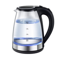 Bouilloire électrique sans fil en verre borosilicate 2,0 L, 1500 W, contrôle manuel de la température, indicateur LED, pour cuisine domestique, protection anti-ébullition à sec