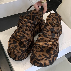 2025 Summer Fashion Leopard Print Women's Open Toe High <b>Heel</b> Sandals Thick Bottom Waterproof <b>Platform</b> Wedge <b>Heels</b> Plastic - Product Image 1