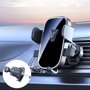 Support de téléphone portable noir avec capteur de gravité, fixation sur grille d'aération, rotatif à 360 degrés, universel, à clipser, verrouillage automatique, GPS - Product Image 3
