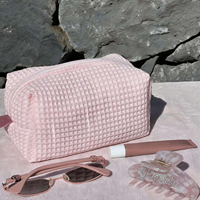 Sac de toilette personnalisé avec logo, en coton gaufré, à fermeture éclair, grande capacité, résistant à l'eau, écologique, pour voyage, vente en gros