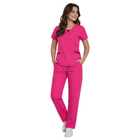 Ensembles d'uniformes médicaux d'été légers et confortables pour infirmières, avec pantalon cargo contrastant à col en V et cordon de serrage, vente en gros