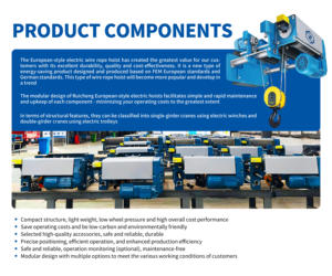 Compact Headroom 3T/5T/10T Design Soluciones de elevación industrial Polipasto de cable eléctrico de tipo europeo - Product Image 4
