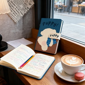 Cuaderno A6 de piel sintética a cuadros con diseño de perro vista por detrás, cuaderno de hojas sueltas para estudiantes con páginas interiores gruesas para tomar notas - Product Image 3