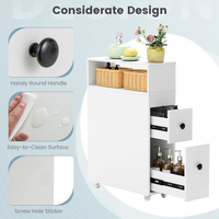 Armoire de rangement de salle de bain mince, armoire latérale de toilette étroite mobile avec 2 tiroirs coulissants
