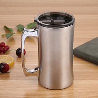 Mug isotherme en acier inoxydable 18/8 de 420 ml et 560 ml, écologique, avec poignée et paille, pour bière, café, ou comme gobelet de voiture, personnalisable