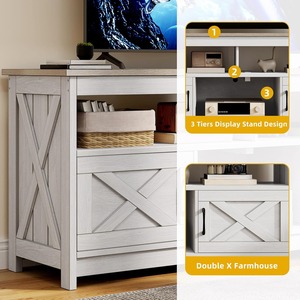 75英寸电视娱乐中心农舍白色木制电视架，带发光二极管电源插座储物柜 - Product Image 2