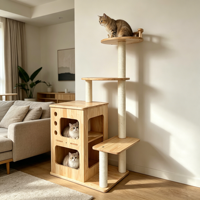 Meubles pour chats de luxe durables et écologiques en gros : Grande tour griffoir, condo, arbre à grimper et maison pour chats de grande taille avec base stable