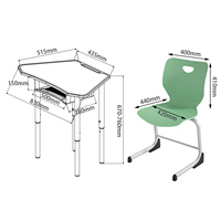 Table de classe modulaire trapézoïdale avec tiroir de rangement, ensemble chaise et bureau réglables en hauteur pour lycée