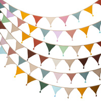 10 guirlandes de drapeaux en coton froissé avec pompons, couleur unie, décorations pour fêtes d'anniversaire d'enfants, pour la crèche, la maison, la salle de classe
