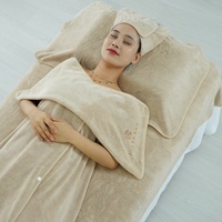 Ensembles de serviettes de SPA kaki pour salon de beauté, ensembles de draps de Table de Massage absorbant l'eau, ensembles de draps de lit en velours avec logo personnalisé 6 pièces