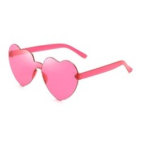 Vente en gros de lunettes à verres sans monture avec logo personnalisé Lunettes de soleil sans monture en PC couleur bonbon Nouvelles lunettes de soleil en verre en forme de cœur de luxe à la mode